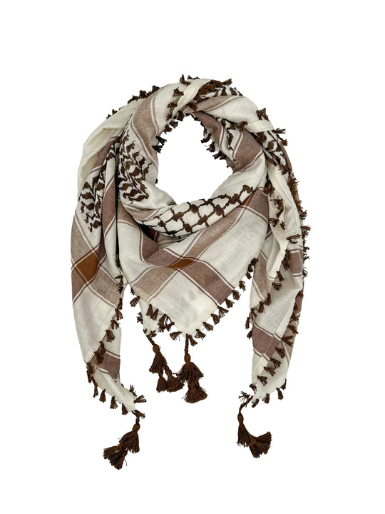 Classic Brown and White Palestinian Kuffiyeh by YAFA ARTS