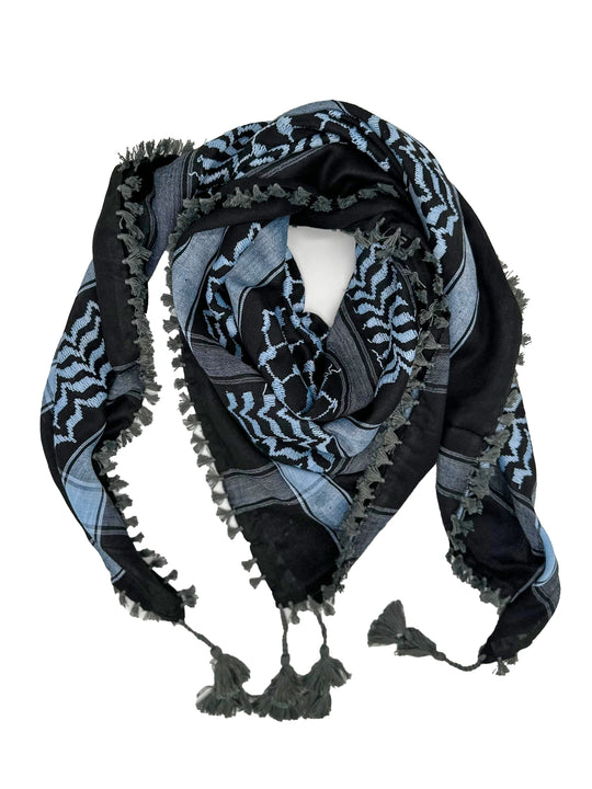 Black and Sky Blue Palestinian Kuffiyeh by YAFA ARTS