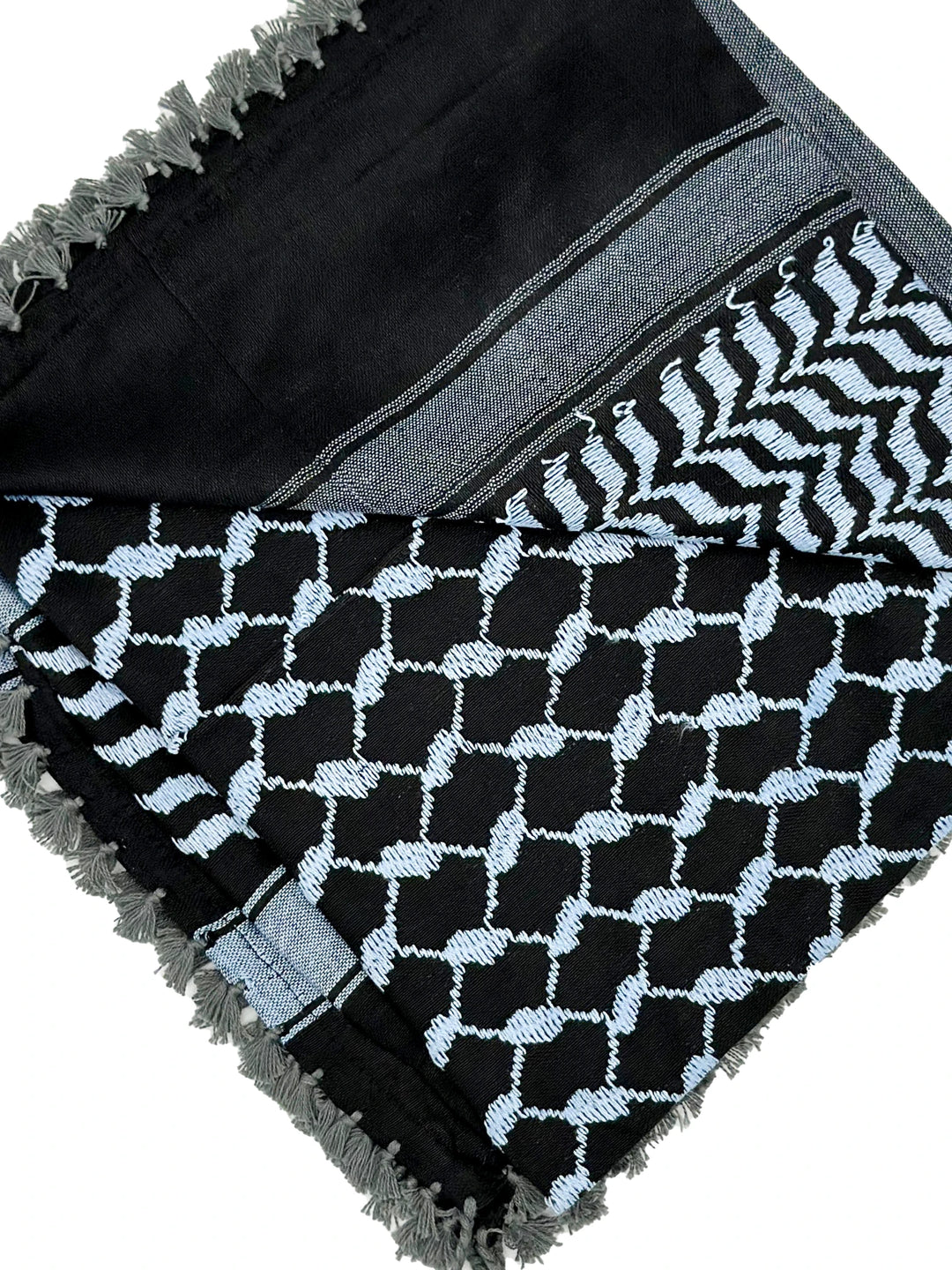 Black and Sky Blue Palestinian Kuffiyeh by YAFA ARTS