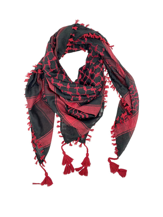 Dark Red and Black Palestinian Kuffiyeh by YAFA ARTS